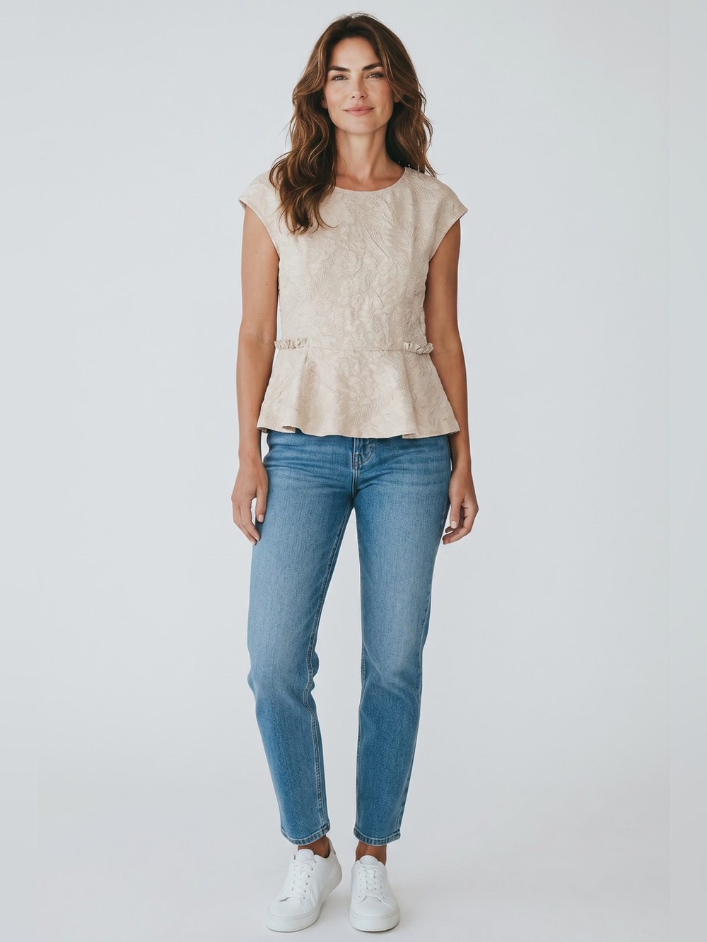 Zara W&B Collection Lace Peplum Top // Beige // Medium